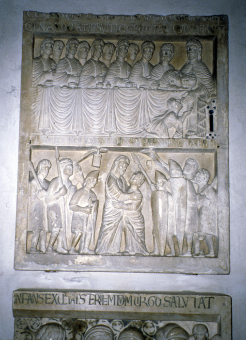 Relief, fragment of pulpit, with Last Supper and betrayl and arrest of Christ, late 12c., attributed to Guido da Como, Benedetto Antelami, or Guglielmus