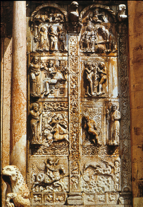 Basilica of San Zeno, west facade, reliefs on the right side of the central portal, 1120-1178, Nicholaus