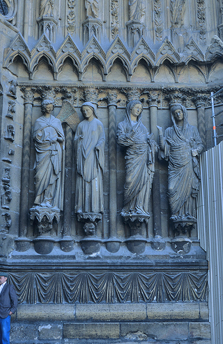 Four sculptures at Reims Cathedral in France