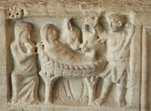 Shepherd at the Nativity. Fourth century sarcophagus. Arles, Musée de l’Arles et de la Provence Antique, FAN.92.00.2517. Index system number 000107697.