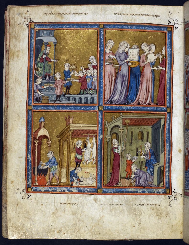 Manuscript image of Exodus and Passover scenes