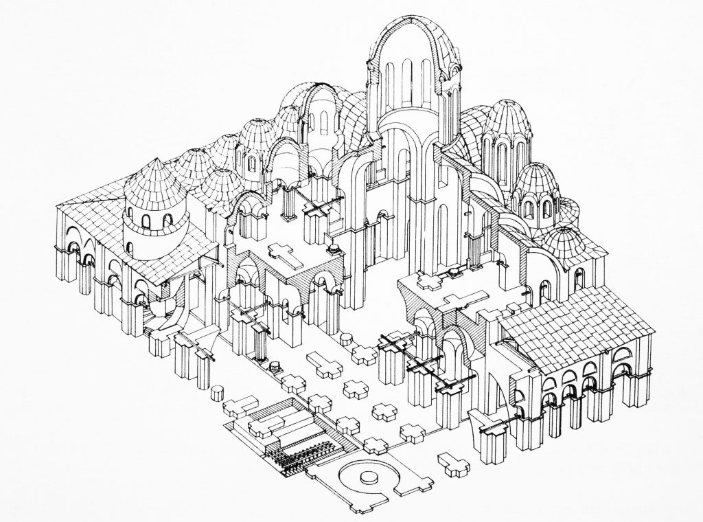 Drawing of an architectural elevation for a cathedral.